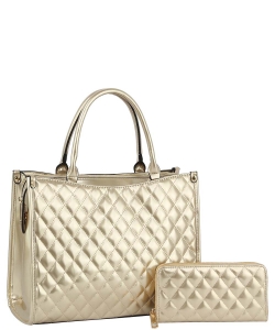 Glossy Quilted 2-in-1 Satchel QFS0046W GOLD